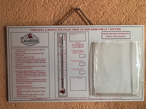 Cadre métallique vintage Kanterbrau SA de bistrot avec son thermomètre - Années 70