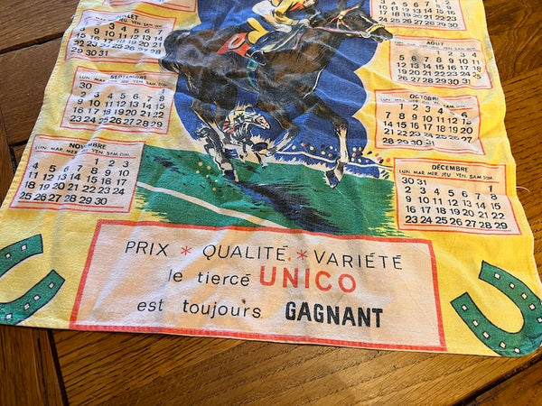 Torchon calendrier publicitaire vintage Unico Tiercé 1968