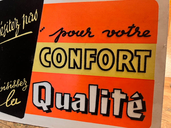 Panneau publicitaire vintage en carton fluo et velours