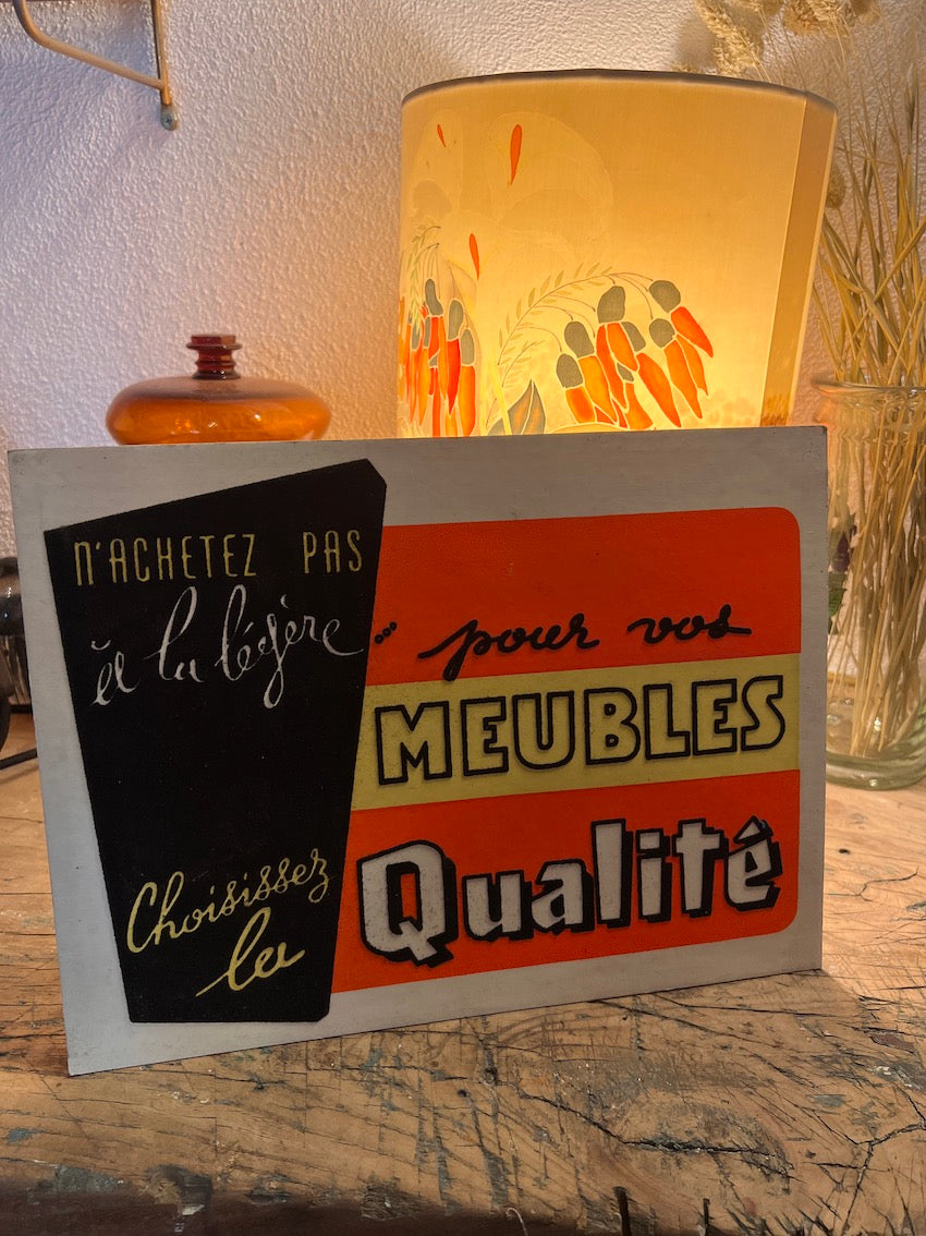 Panneau publicitaire vintage en carton fluo et velours