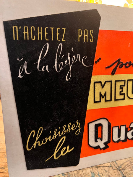 Panneau publicitaire vintage en carton fluo et velours