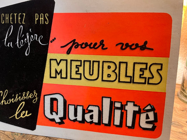 Panneau publicitaire vintage en carton fluo et velours