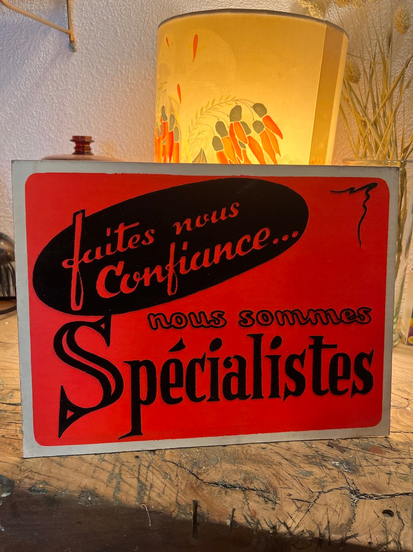 Panneau publicitaire vintage en carton fluo et velours