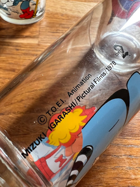 Lot de 7 verres vintages Moutarde Amora de dessins animés )- Années 70/80