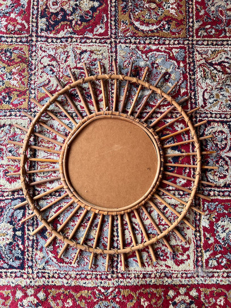 Miroir soleil vintage en rotin 55cm