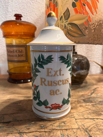 Pot d'apothicaire / de pharmacie vintage Ext. Ruscus ac. en porcelaine de Limoges - 1950/60