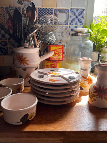 Service à fondue vintage Poterie du Marais France en céramique - 1962