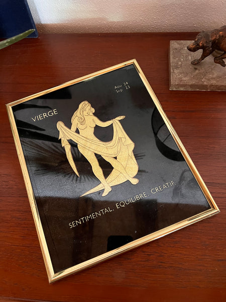 Cadre astrologique vintage Vierge noir et doré