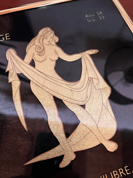 Cadre astrologique vintage Vierge noir et doré