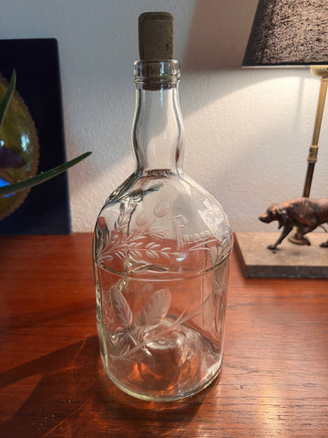 Bouteille vintage en verre gravé "Prune" faite-maison