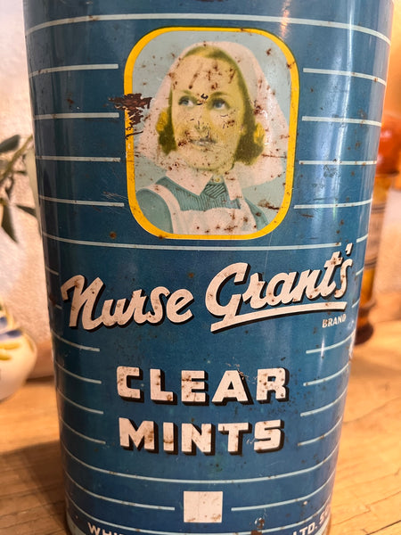 Boite métallique vintage de bonbons Nurse Grant's Clear Mints - England - 1950