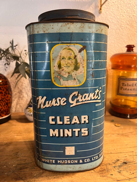 Boite métallique vintage de bonbons Nurse Grant's Clear Mints - England - 1950