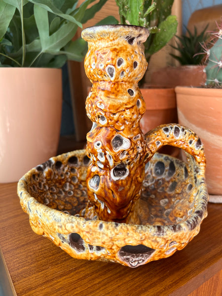 Bougeoir vintage en céramique Fat Lava ou "Emaux miel" - Atelier de Cyclope Annecy - 1960