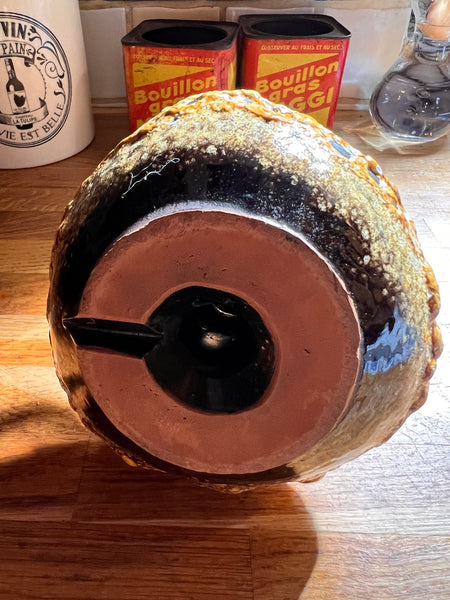Bougeoir vintage en céramique Fat Lava ou "Emaux miel" - Atelier de Cyclope Annecy - 1960