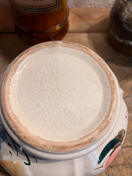 Pot vintage Caramel en faïence craquelée et couvercle bois
