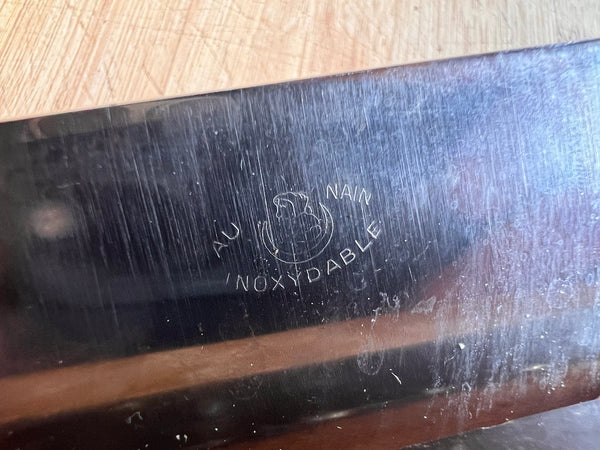 Coupe-pain vintage Au Nain en bois et acier inoxydable