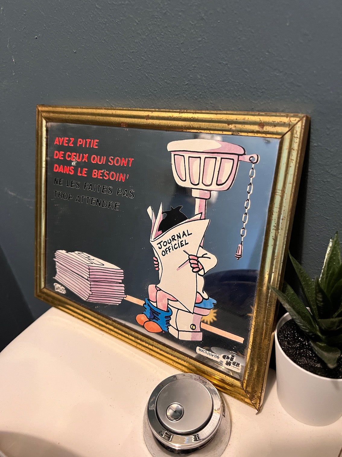 Petit miroir humoristique vintage de WC - Turier - Exclusivité Esia