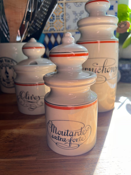 3 pots de cuisine vintages Bistrot - Porcelaine d'Auteuil - Création Jacques LOBJOY - Années 70