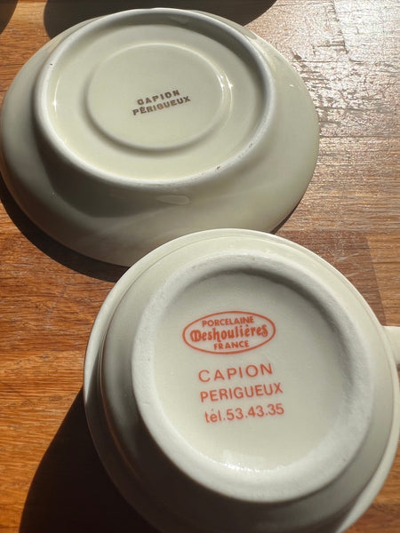 7 tasses et sous-tasses vintages Porcelaine Deshoulières France - Capion Périgueux - Années 70