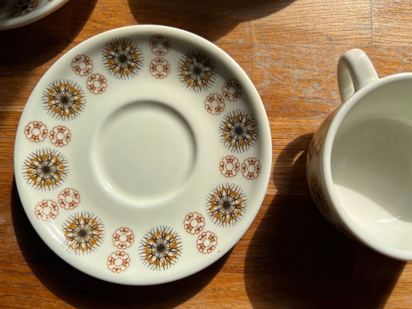 7 tasses et sous-tasses vintages Porcelaine Deshoulières France - Capion Périgueux - Années 70