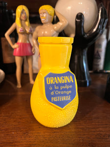 Porte-pailles de bistrot vintage Orangina en opaline jaune - Années 60/70