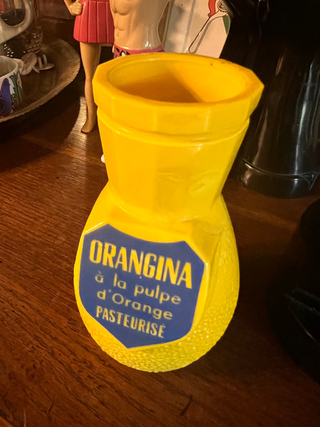 Porte-pailles de bistrot vintage Orangina en opaline jaune - Années 60/70