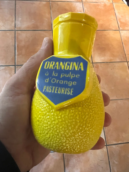 Porte-pailles de bistrot vintage Orangina en opaline jaune - Années 60/70