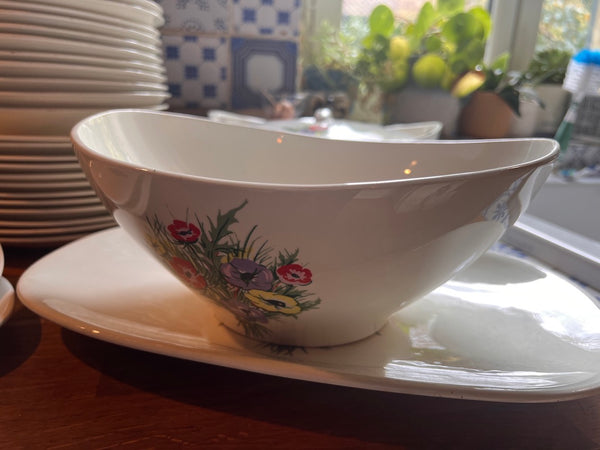 Service de vaisselle anciennes 29 pièces Gien France Anémones en faïence - Années 60
