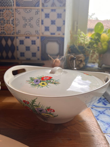 Service de vaisselle anciennes 29 pièces Gien France Anémones en faïence - Années 60