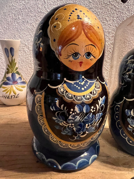 Matriochka / 7 poupées gigognes russes vintages bleues peintes à la main - Russie