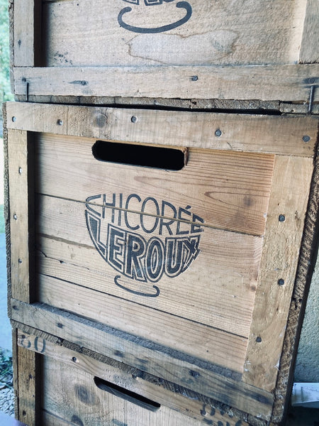 Caisse vintage en bois Chicorée Leroux - Années 50/60