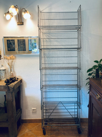Présentoir / étagères d'épicerie vintage en métal
