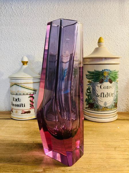 Vase Murano en verre Sommerso à pans coupés - 1960