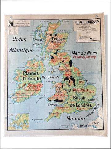 Carte scolaire ancienne N°28/28bis Iles britanniques Vidal-Lablache - Armand Colin